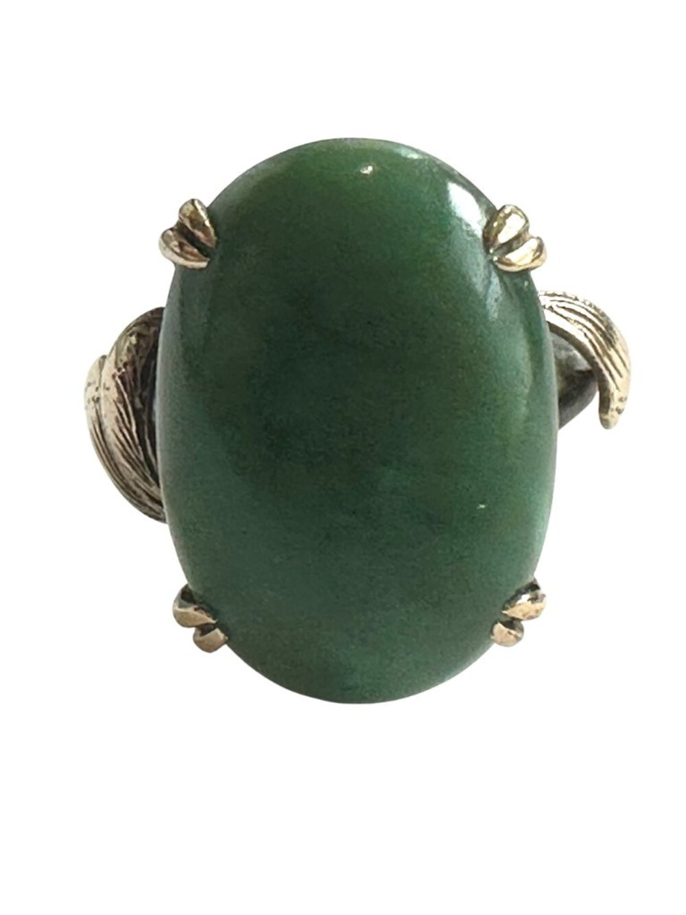 Vintage 14K Gold Ring With Green Jade Oval Cabochon Stone Size 7 - Picture 4 of 8